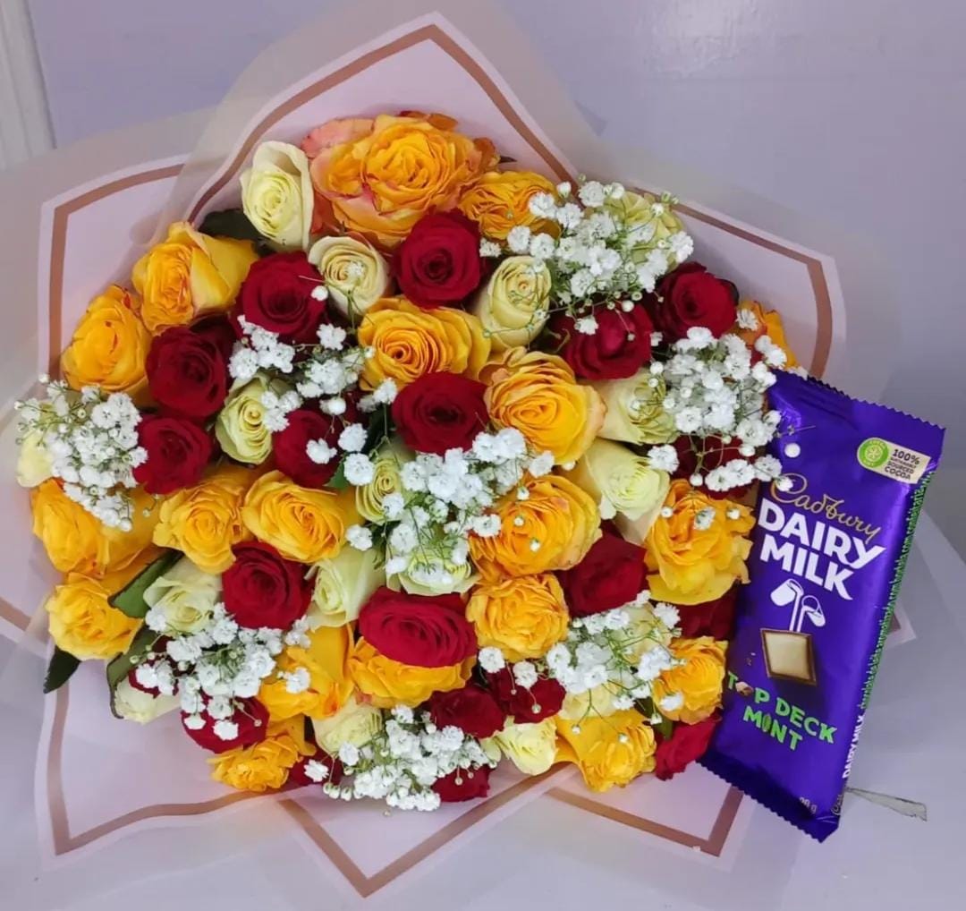 MIXED 60 ROSES WITH CHOCOLATE