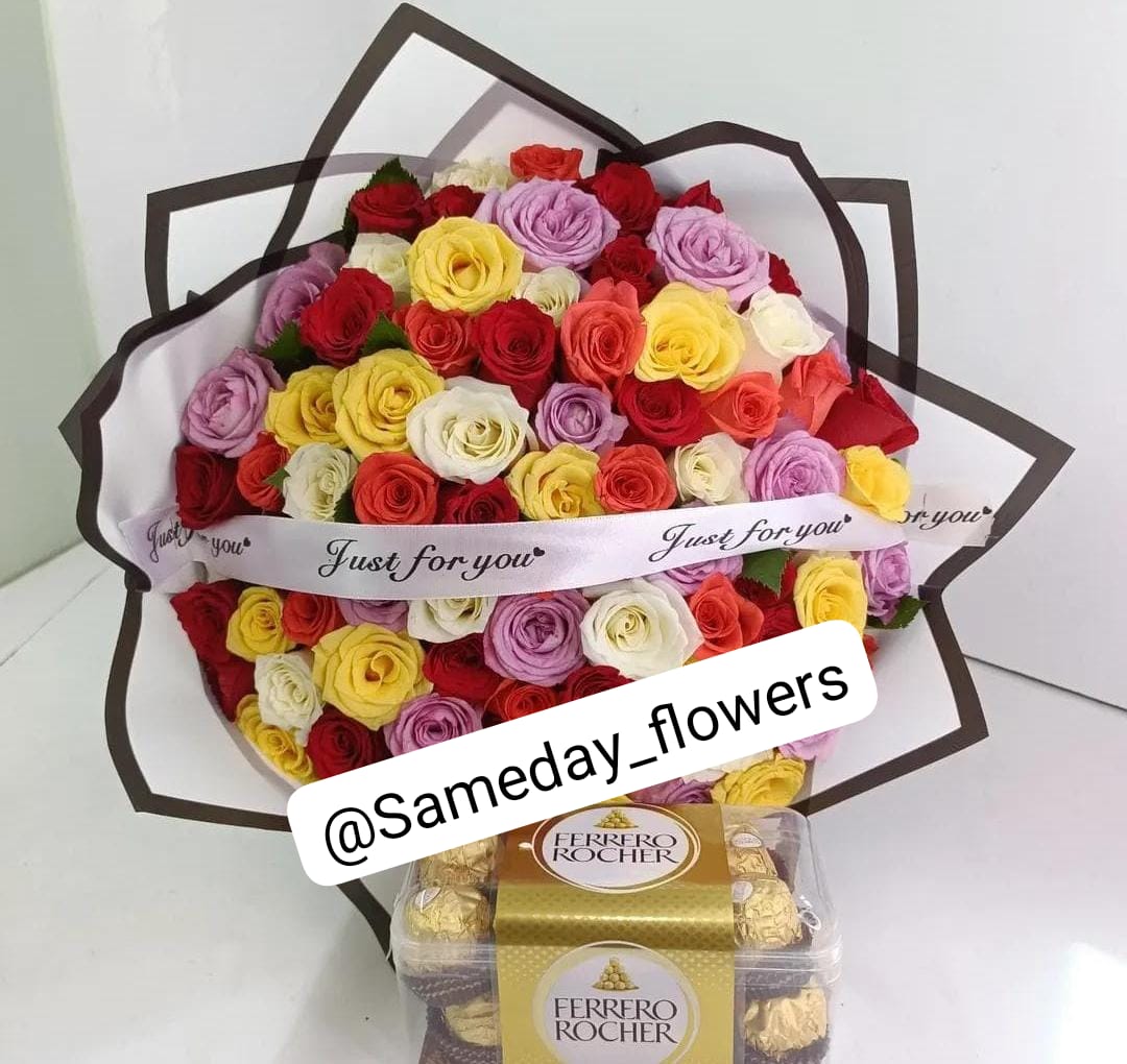 80 ROSES & 16 FERRERO PIECES CHOCOLATES