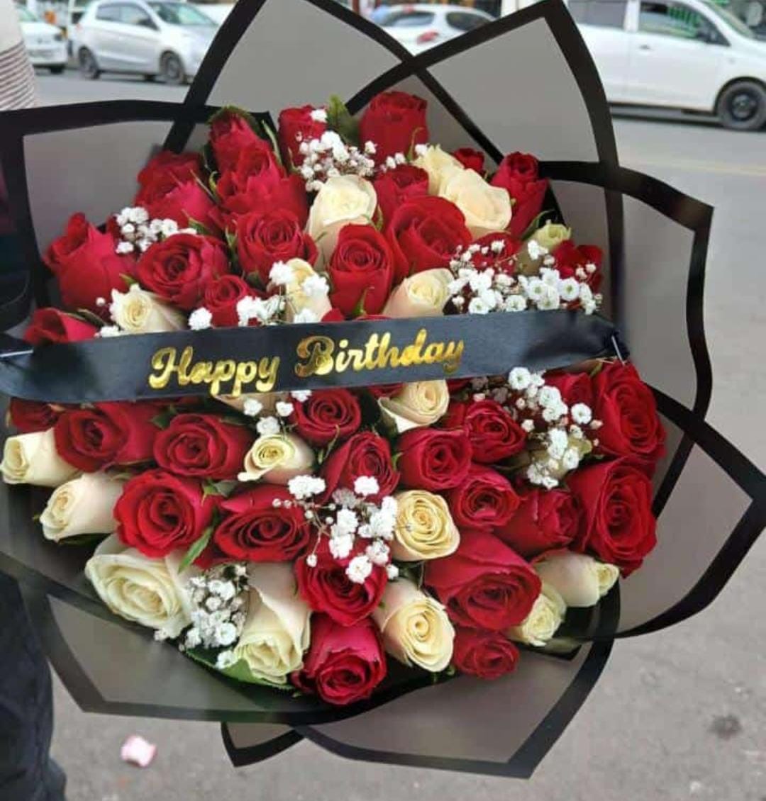 BIRTHDAY RED ROSES WITH RIBBON