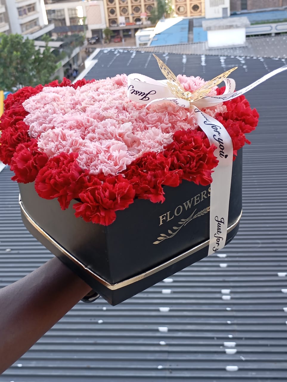 CARNATIONS HEART BOX ARRANGEMENT