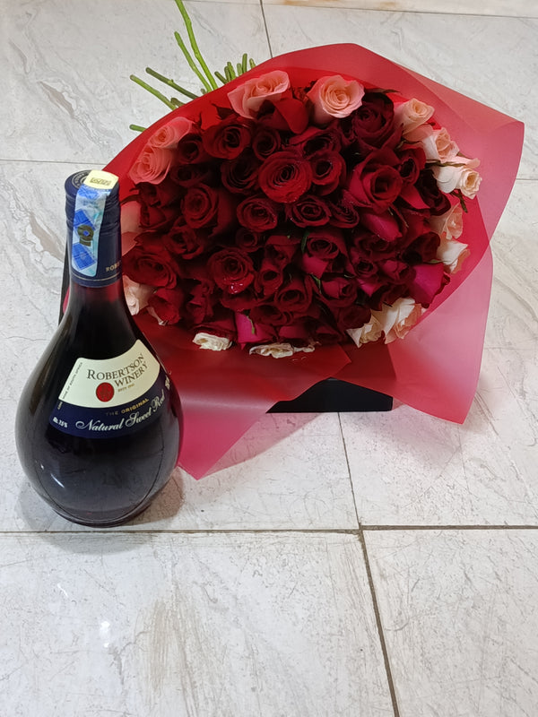 60 WHITE & RED ROSES WITH ROBERTSON RED WINE