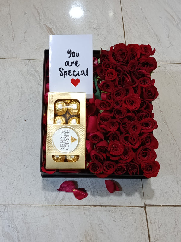 RED ROSE & CHOCOLATE BOX ARRANGEMENT