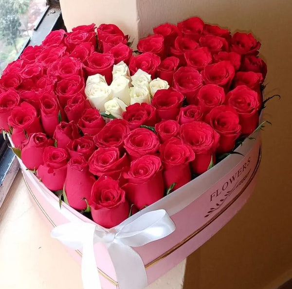 RED & WHITE HEART BOX ARRANGEMENT