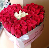 RED & WHITE HEART BOX ARRANGEMENT