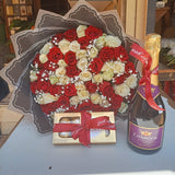 80 ROSES WITH WINE & 8 PIECES FERRERO ROCHER CHOCOLATES