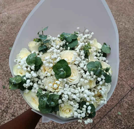 WHITE ROSES & EUCALYPTUS BOUQUET