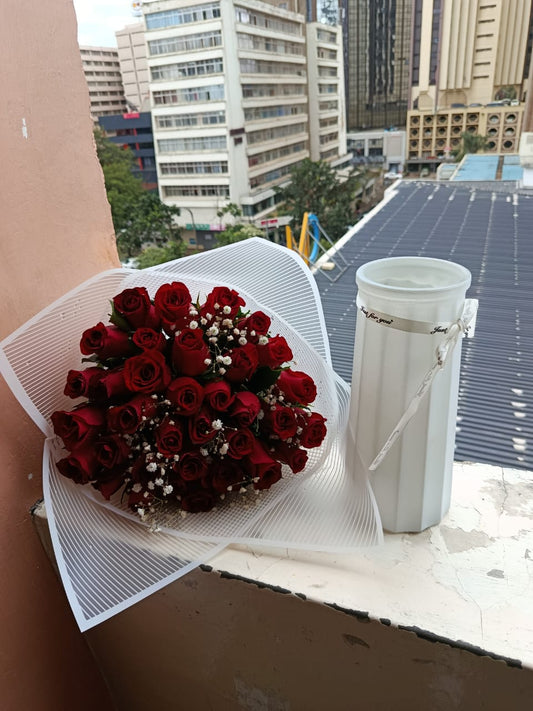 RED ROSES WITH VASE