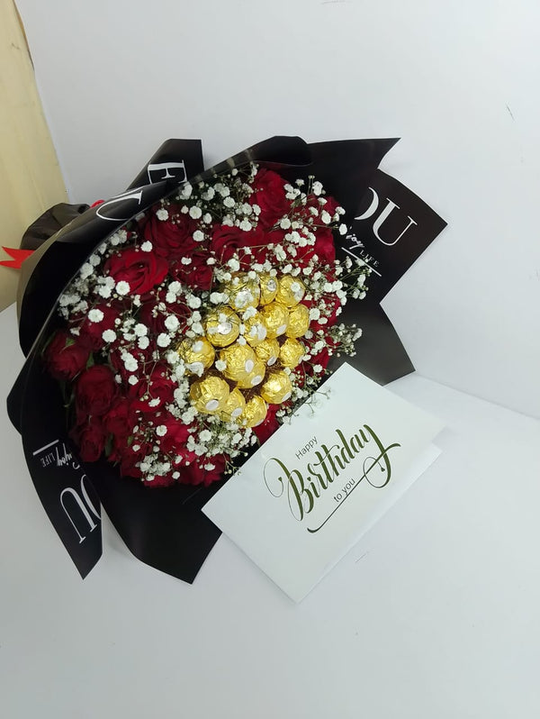 40 RED ROSES WITH FERRERO CHOCOLATES