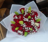 RED ROSES WITH LILIES