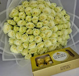 80 WHITE ROSES WITH CHOCOLATES