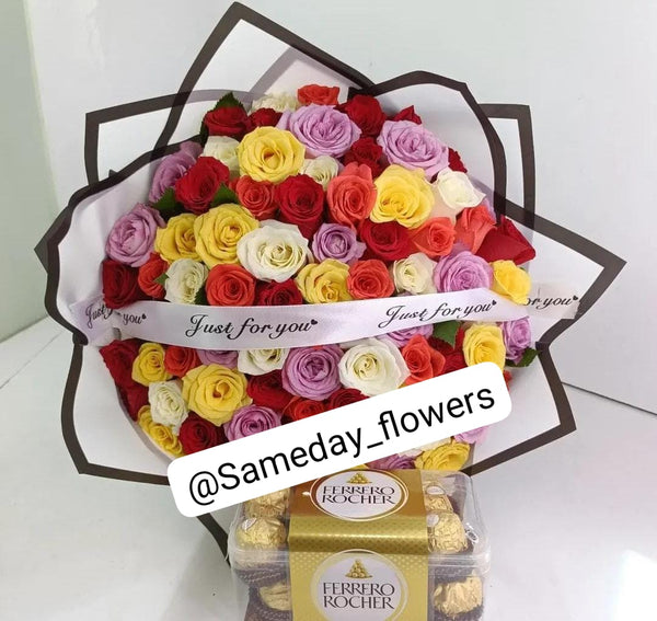80 ROSES & 16 FERRERO PIECES CHOCOLATES