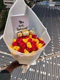 RED & YELLOW ROSES WITH FERRERO ROCHER CHOCOLATES