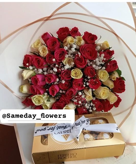 60 MIXED ROSES & FERRERO ROCHER CHOCOLATES