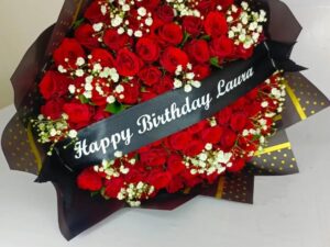 60 RED ROSES WITH A CUSTOMISED BIRTHDAY RIBBON RIBBON