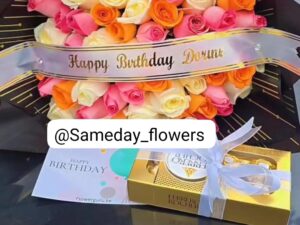 60 COLOURFUL MIZED ROSES WITH FERRERO ROCHER CHOCOLATES