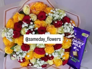 60 MIXED ROSES WITH CADBURY CHOCOLATE