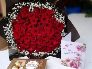 60 RED ROSES WITH FERRERO ROCHER CHOCOLATES