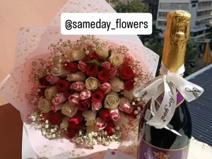 60 MIXED ROSES WITH NON-ALCOHOLIC WINE