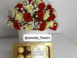 ROUND BOX ARRANGEMENT WITH FERRERO ROCHER CHOCOLATES