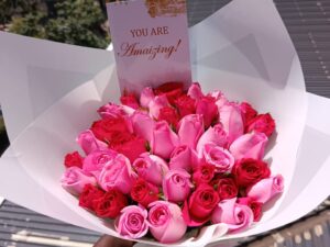BABY PINK ROSES WITH HOT PINK ROSES
